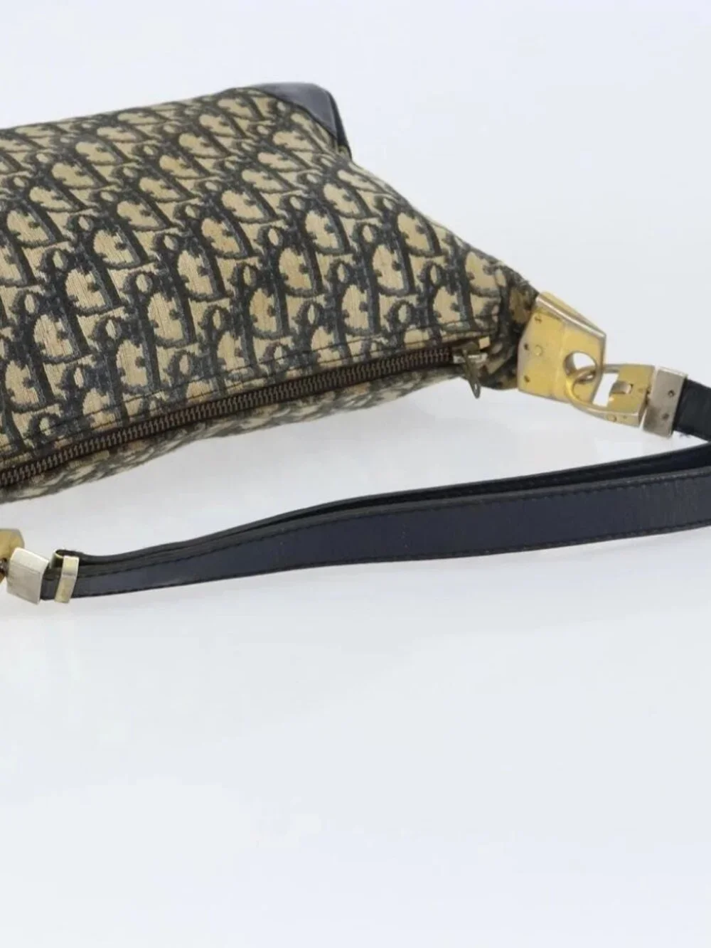 Christian Dior Trotter Canvas Shoulder Bag Navy Gold Auth - Picture 7 of 16